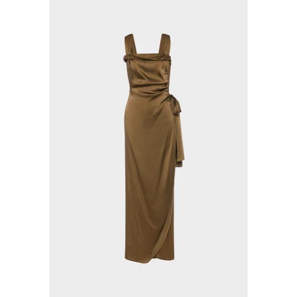 Maison Margiela Silk Satin Maxi Dress in Medium Brown | Maxi Dresses | Luxury Shoes 