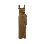 Maison Margiela Silk Satin Maxi Dress in Medium Brown | Luxury Shoes 
