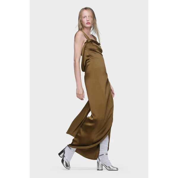 Maison Margiela Silk Satin Maxi Dress in Medium Brown | Maxi Dresses | Luxury Shoes 