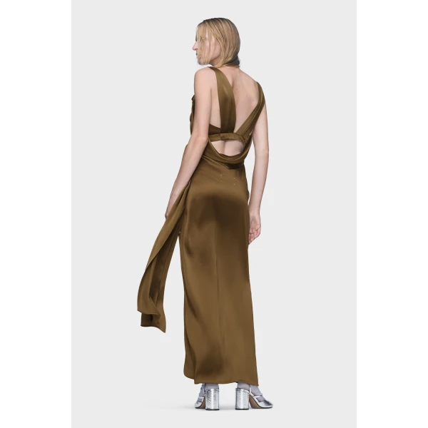 Maison Margiela Silk Satin Maxi Dress in Medium Brown | Maxi Dresses | Luxury Shoes 