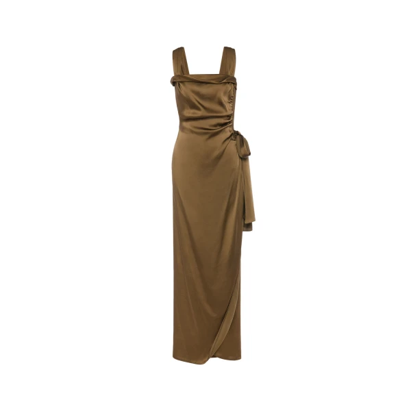 Silk Satin Maxi Dress in Medium Brown