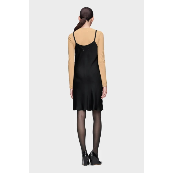 Maison Margiela Silk Slip Mini Dress in Black | Mini Dresses | Luxury Shoes 