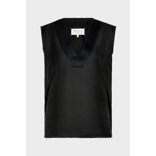 Maison Margiela Silk V-Neck Top in Black | Sleeveless | Luxury Shoes 