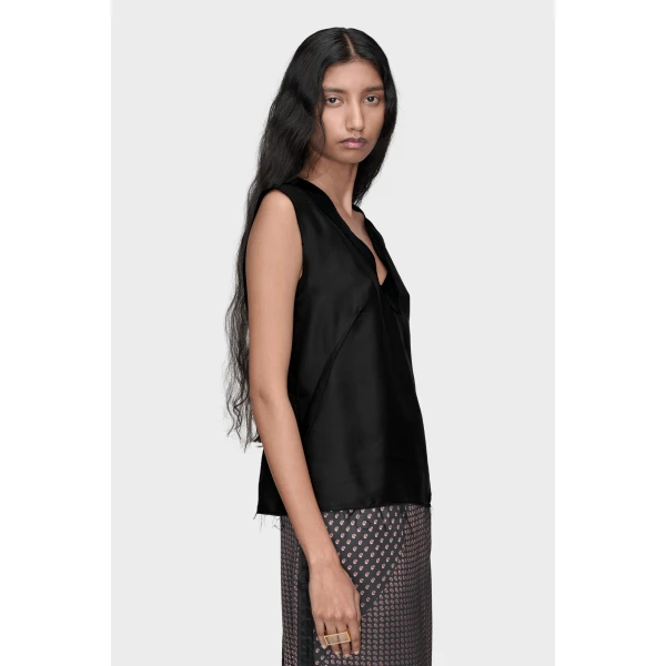 Maison Margiela Silk V-Neck Top in Black | Sleeveless | Luxury Shoes 