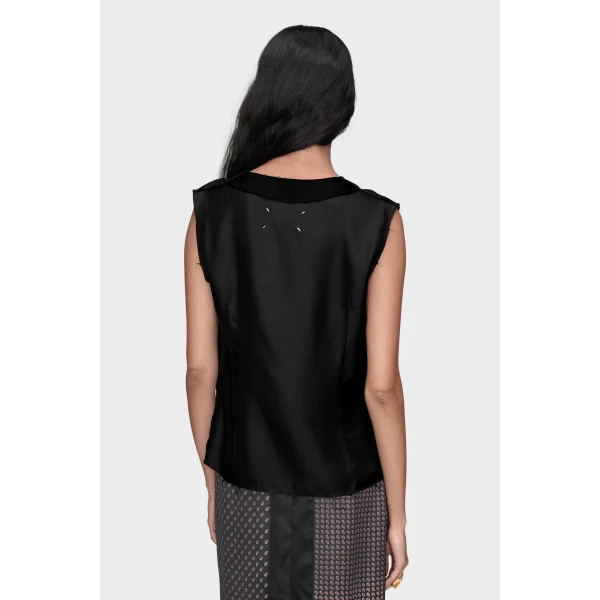 Maison Margiela Silk V-Neck Top in Black | Sleeveless | Luxury Shoes 