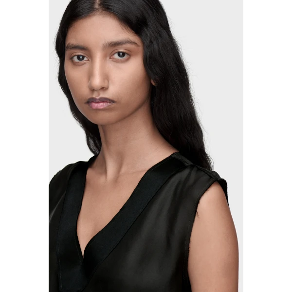 Maison Margiela Silk V-Neck Top in Black | Sleeveless | Luxury Shoes 