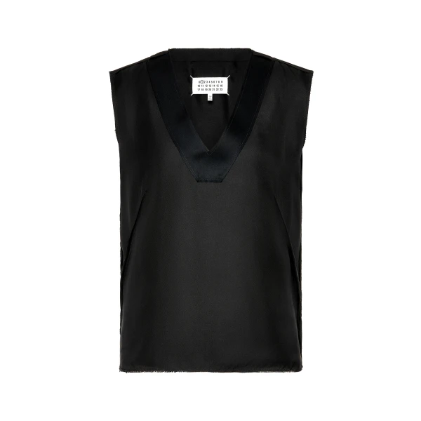 Silk V-Neck Top in Black