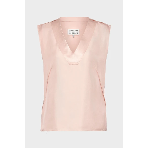 Maison Margiela Silk V-Neck Top in Pink | Sleeveless | Luxury Shoes 