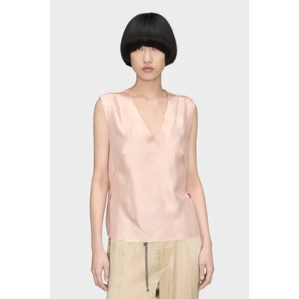 Maison Margiela Silk V-Neck Top in Pink | Sleeveless | Luxury Shoes 