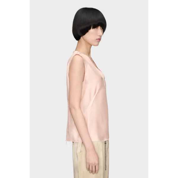 Maison Margiela Silk V-Neck Top in Pink | Sleeveless | Luxury Shoes 