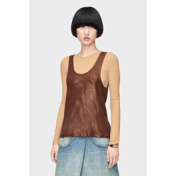 Maison Margiela Silver Print Tank Top in Beige | Sleeveless | Luxury Shoes 
