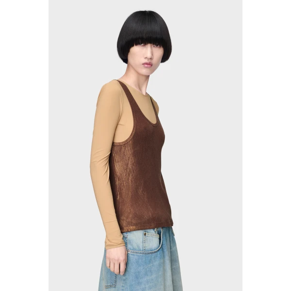 Maison Margiela Silver Print Tank Top in Beige | Sleeveless | Luxury Shoes 