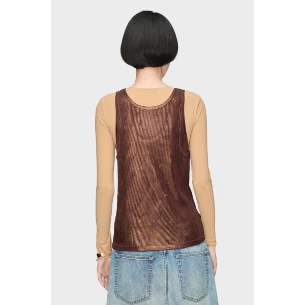 Maison Margiela Silver Print Tank Top in Beige | Sleeveless | Luxury Shoes 