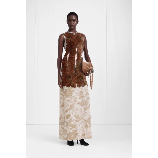 Maison Margiela Slashed Velvet Floral Maxi Dress in Bordeaux | Maxi Dresses | Luxury Shoes 