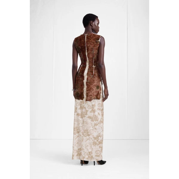 Maison Margiela Slashed Velvet Floral Maxi Dress in Bordeaux | Maxi Dresses | Luxury Shoes 
