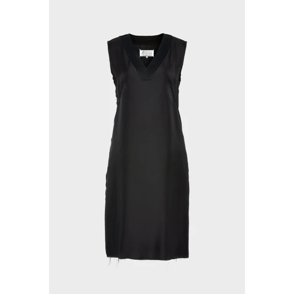 Maison Margiela Sleeveless Silk V-Neck Midi Dress in Black | Midi Dresses | Luxury Shoes 