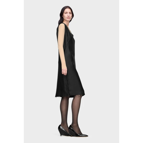 Maison Margiela Sleeveless Silk V-Neck Midi Dress in Black | Midi Dresses | Luxury Shoes 