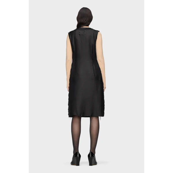 Maison Margiela Sleeveless Silk V-Neck Midi Dress in Black | Midi Dresses | Luxury Shoes 