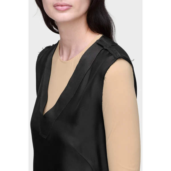 Maison Margiela Sleeveless Silk V-Neck Midi Dress in Black | Midi Dresses | Luxury Shoes 