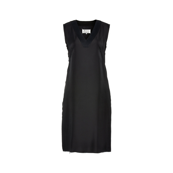 Maison Margiela Sleeveless Silk V-Neck Midi Dress in Black | Luxury Shoes 