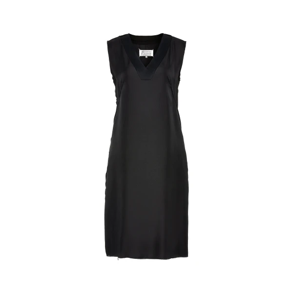 Maison Margiela Sleeveless Silk V-Neck Midi Dress in Black | Luxury Shoes 