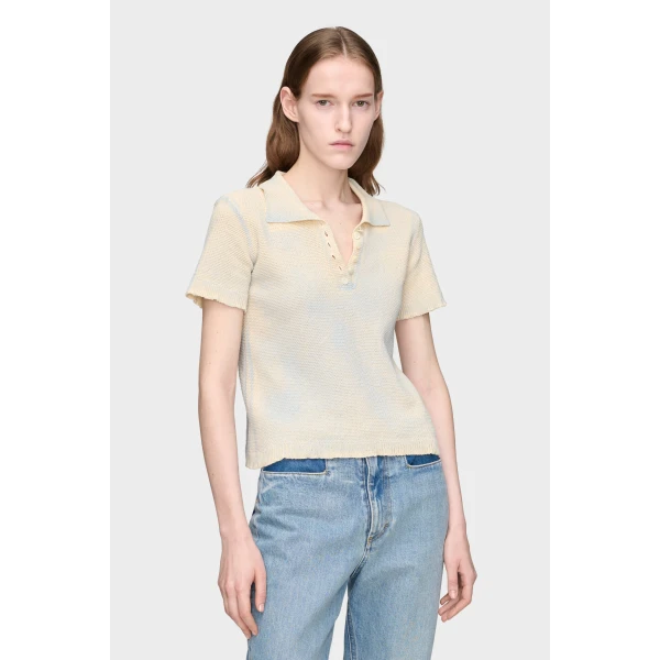 Maison Margiela Stamped Cotton Knit Polo in Pale Blue | Sweaters | Luxury Shoes 
