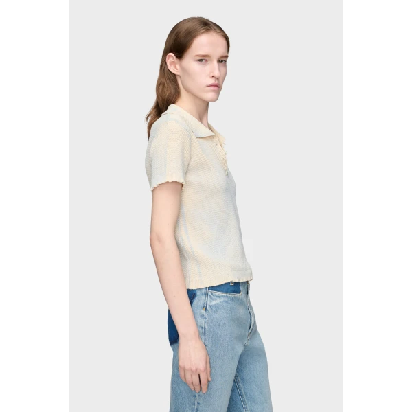 Maison Margiela Stamped Cotton Knit Polo in Pale Blue | Sweaters | Luxury Shoes 