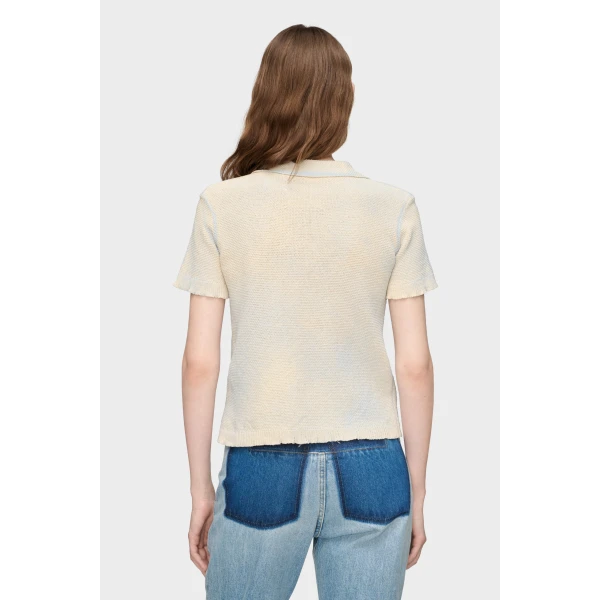 Maison Margiela Stamped Cotton Knit Polo in Pale Blue | Sweaters | Luxury Shoes 