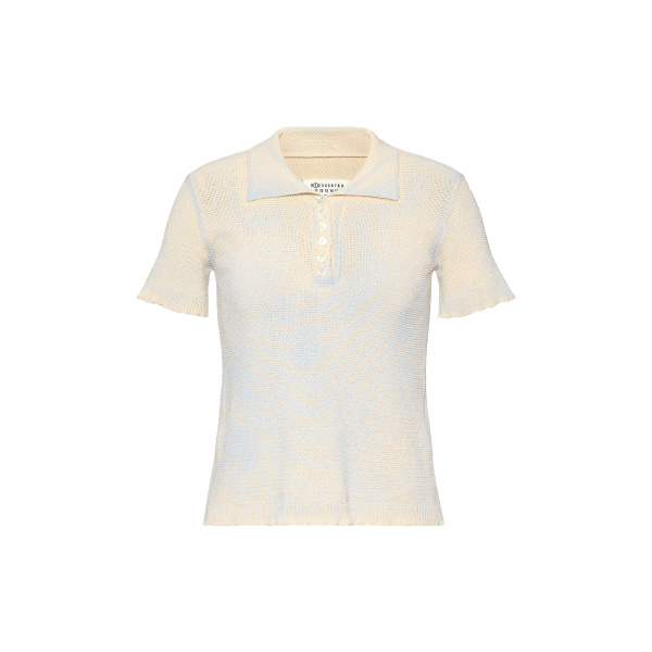 Maison Margiela Stamped Cotton Knit Polo in Pale Blue | Luxury Shoes 