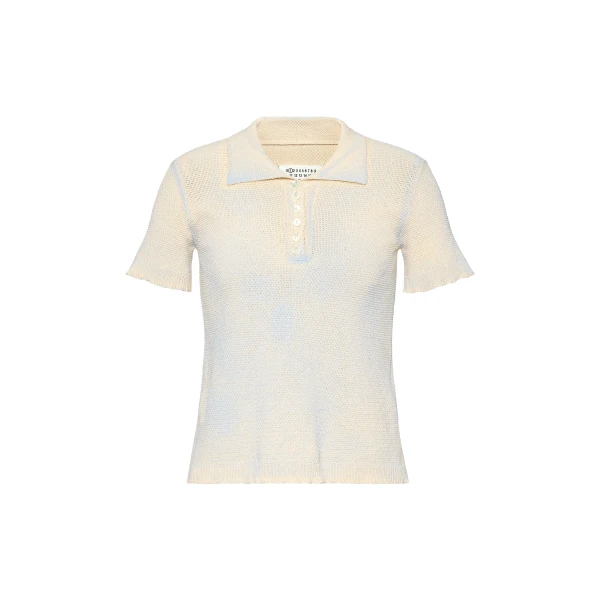 Stamped Cotton Knit Polo in Pale Blue