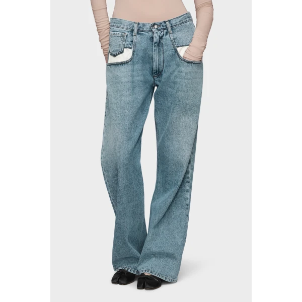 Maison Margiela Straight Jeans with Contrasted Pockets in Blue Jeans | Denim | Luxury Shoes 