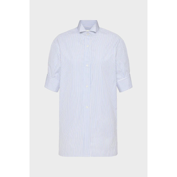 Maison Margiela Striped Cotton Short-Sleeve Shirt in White and Light Blue | Shirts | Luxury Shoes 