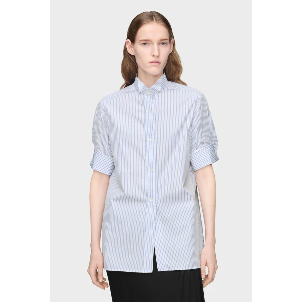 Maison Margiela Striped Cotton Short-Sleeve Shirt in White and Light Blue | Shirts | Luxury Shoes 
