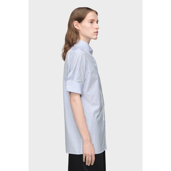 Maison Margiela Striped Cotton Short-Sleeve Shirt in White and Light Blue | Shirts | Luxury Shoes 