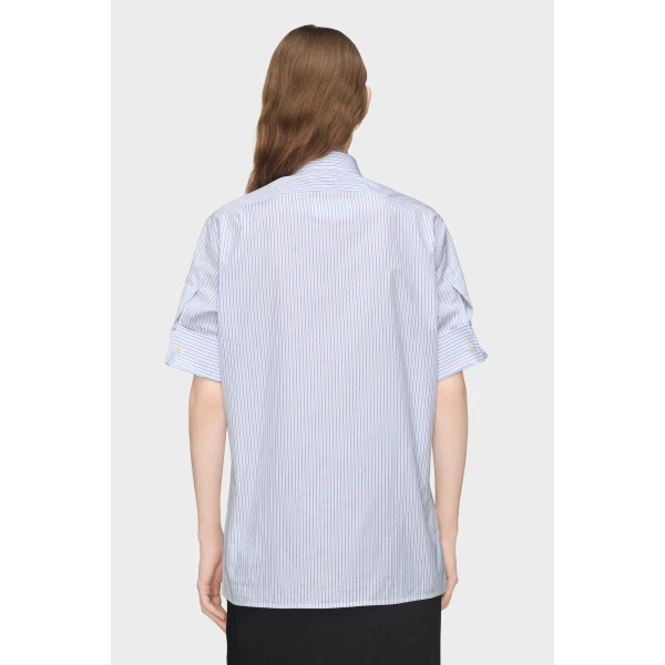 Maison Margiela Striped Cotton Short-Sleeve Shirt in White and Light Blue | Shirts | Luxury Shoes 