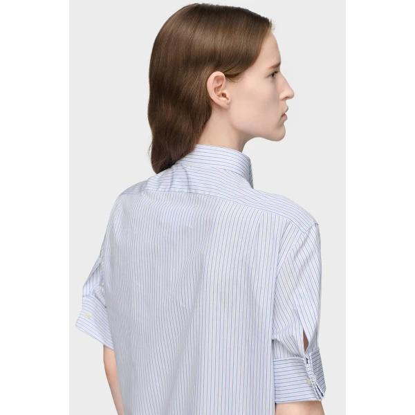 Maison Margiela Striped Cotton Short-Sleeve Shirt in White and Light Blue | Shirts | Luxury Shoes 