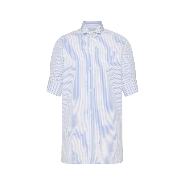 Maison Margiela Striped Cotton Short-Sleeve Shirt in White and Light Blue | Luxury Shoes 