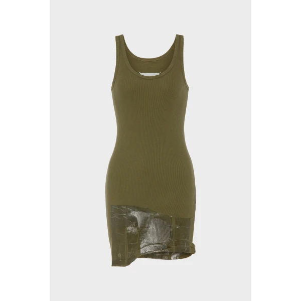 Maison Margiela Taped Rib Mini Dress in Olive | Mini Dresses | Luxury Shoes 