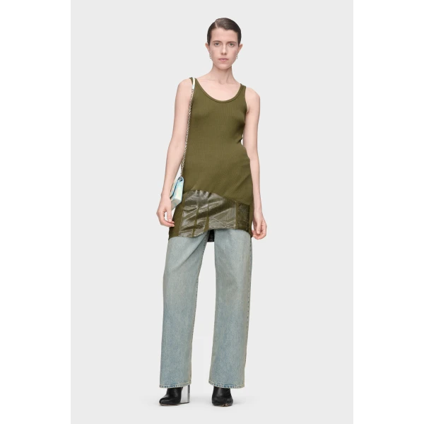 Maison Margiela Taped Rib Mini Dress in Olive | Mini Dresses | Luxury Shoes 