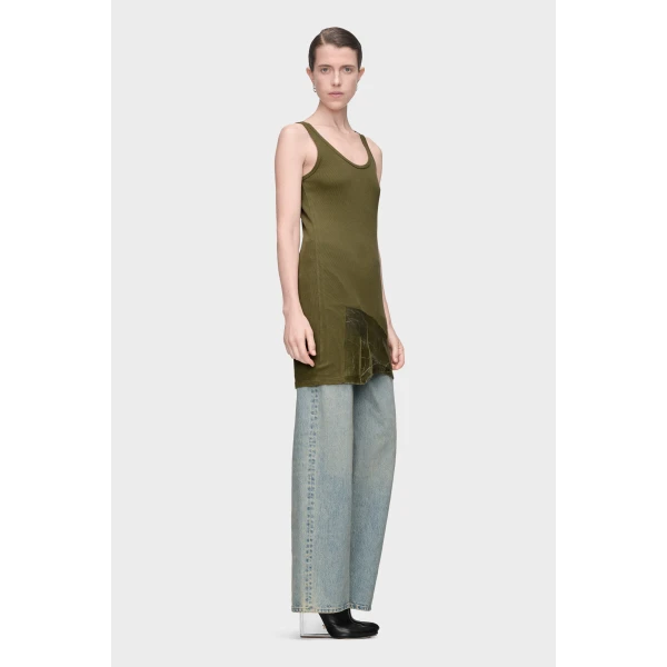 Maison Margiela Taped Rib Mini Dress in Olive | Mini Dresses | Luxury Shoes 