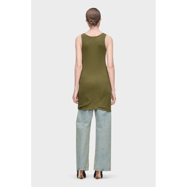 Maison Margiela Taped Rib Mini Dress in Olive | Mini Dresses | Luxury Shoes 