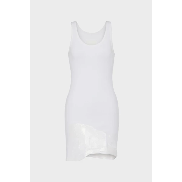 Maison Margiela Taped Rib Mini Dress in White | Mini Dresses | Luxury Shoes 