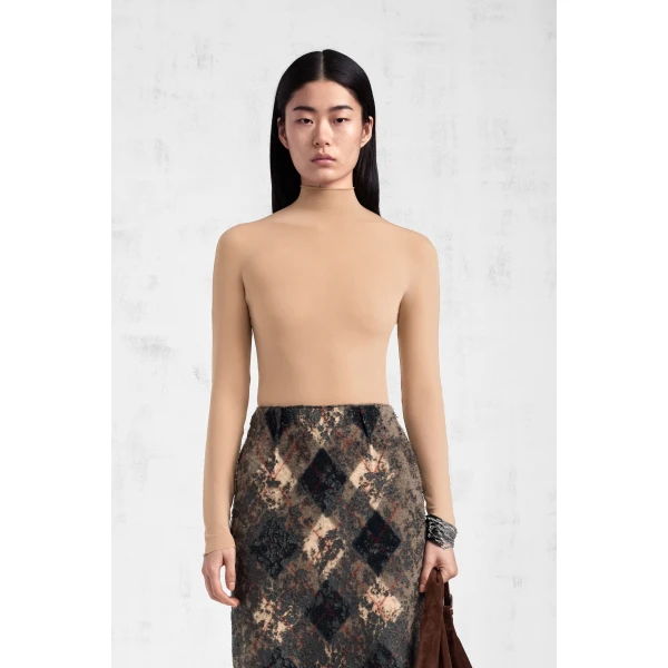 Maison Margiela Technical Jersey Turtleneck Bodysuit in Nude | Bodysuit | Luxury Shoes 