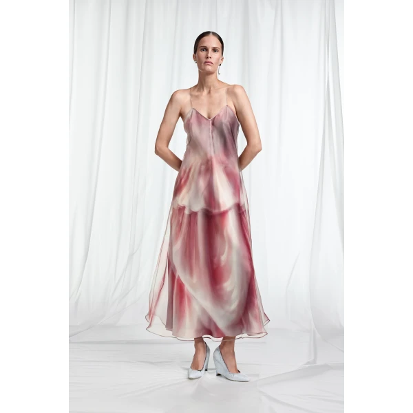 Maison Margiela Trompe L'oeil Organza Slip Dress in Multicolour | Midi Dresses | Luxury Shoes 