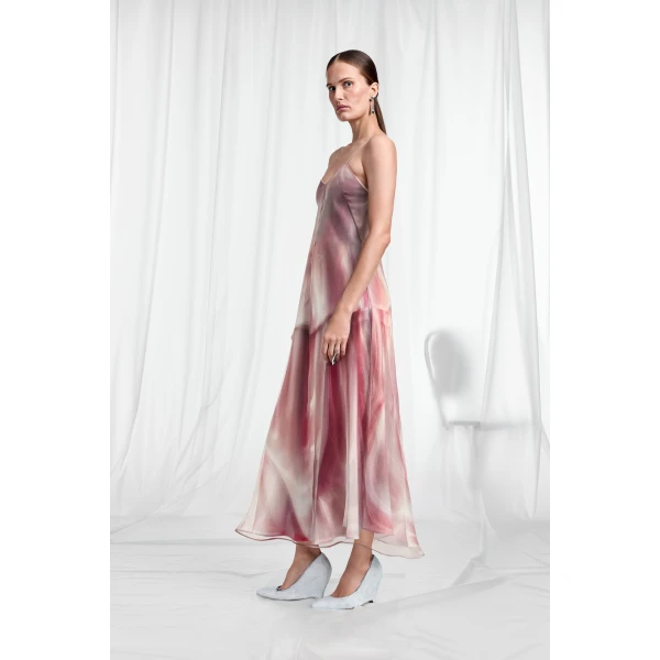 Maison Margiela Trompe L'oeil Organza Slip Dress in Multicolour | Midi Dresses | Luxury Shoes 