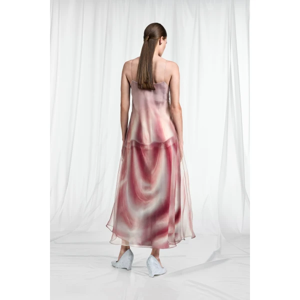 Maison Margiela Trompe L'oeil Organza Slip Dress in Multicolour | Midi Dresses | Luxury Shoes 