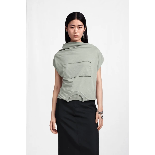 Maison Margiela Twisted Back Cotton Top in Sage Green | Tops | Luxury Shoes 