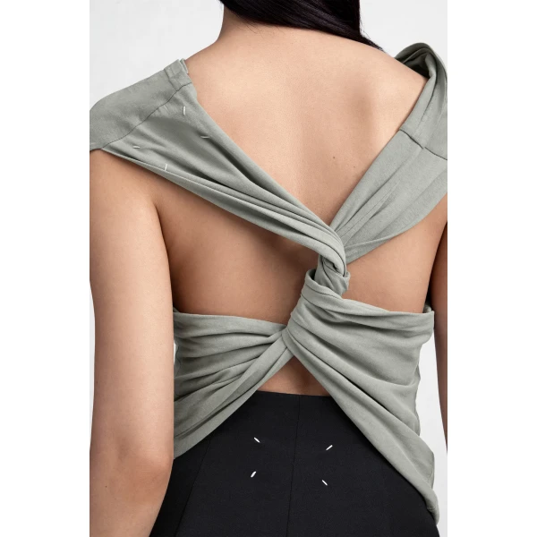 Maison Margiela Twisted Back Cotton Top in Sage Green | Tops | Luxury Shoes 