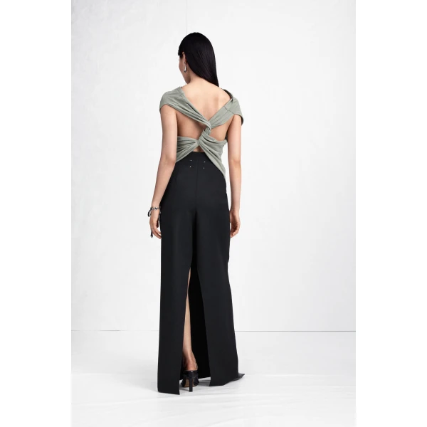 Maison Margiela Twisted Back Cotton Top in Sage Green | Tops | Luxury Shoes 