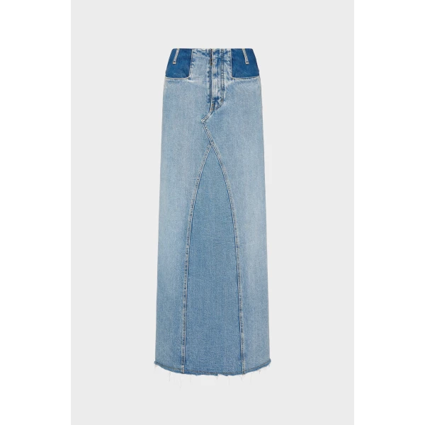 Maison Margiela Two-Tone Denim Maxi Skirt in Blue Jeans | Denim Skirts | Luxury Shoes 